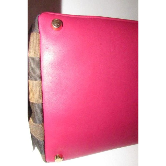 Fendi Xl Canvasleathersuede Pequin Stripemagenta Canvas And Leather Satchel