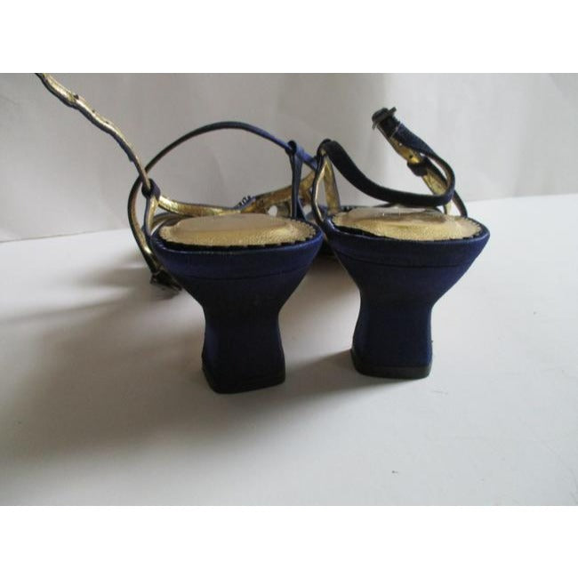 Ros Hommerson Royal Blue Satin Strappy Open Toe Rhinestone Slingbacks Pumps Size Us