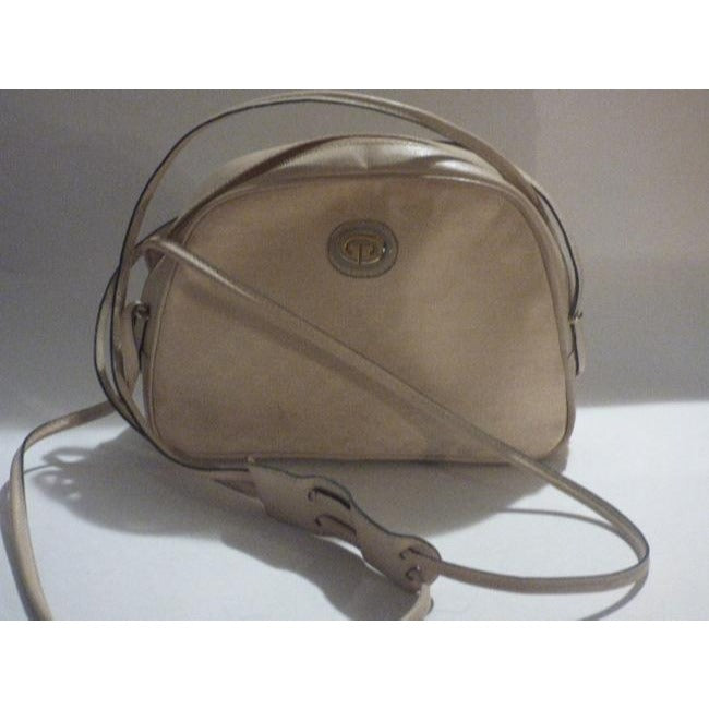 Gucci Vintage Ivory Canvas With Small G Logo And Stone Leather Shoulder Bag