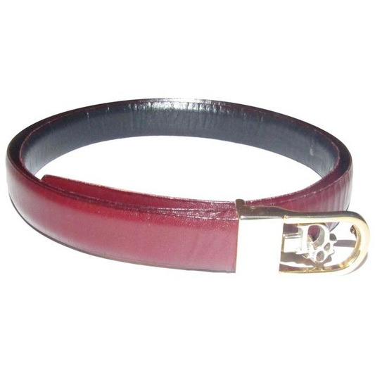 Dior Navy & Cherry Red Leather Belt w Two Tone Buckle