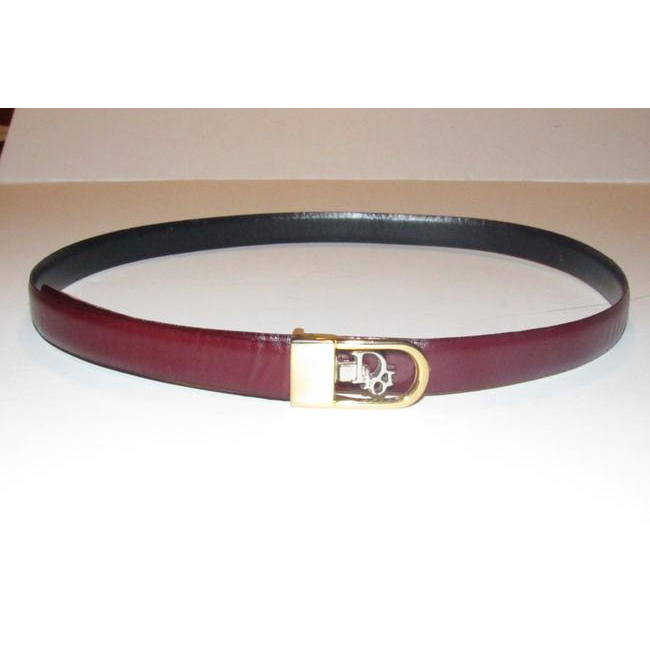 Dior Navy & Cherry Red Leather Belt w Two Tone Buckle