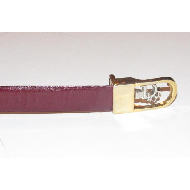 Dior Navy & Cherry Red Leather Belt w Two Tone Buckle