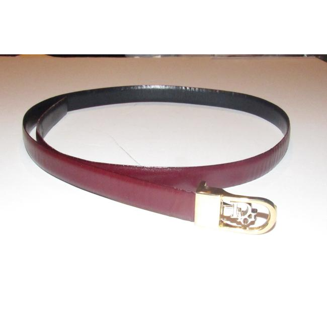 Dior Navy & Cherry Red Leather Belt w Two Tone Buckle