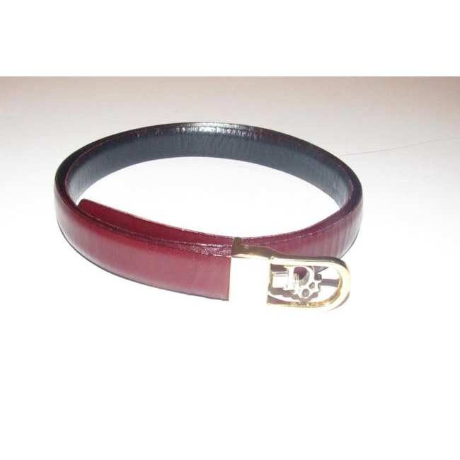 Dior Navy & Cherry Red Leather Belt w Two Tone Buckle