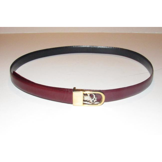 Dior Navy & Cherry Red Leather Belt w Two Tone Buckle