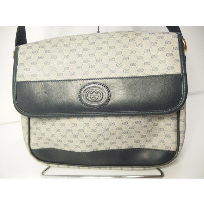 Gucci Vintage Blue And Gg Leather Cross Body Bag