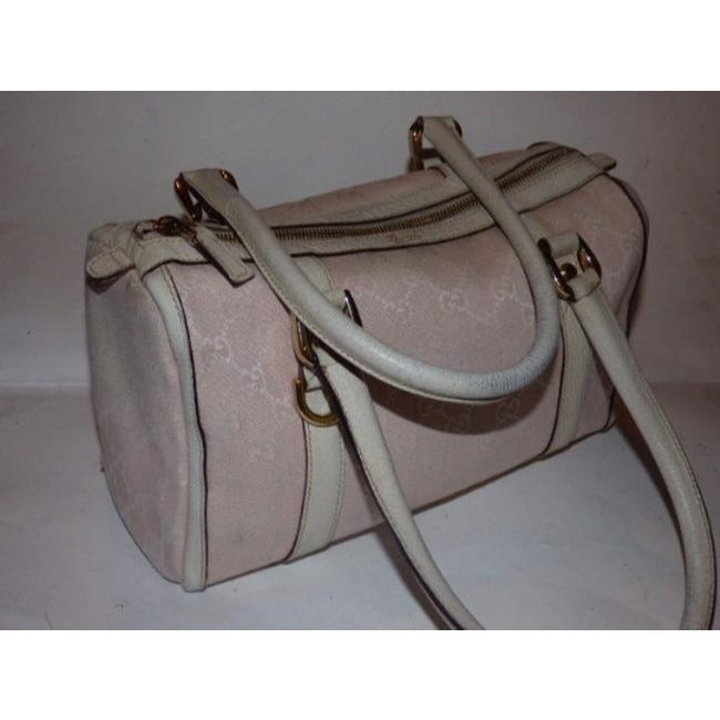 Gucci Joy Pink Guccissima Print Canvas and White Leather Boston Bag Satchel