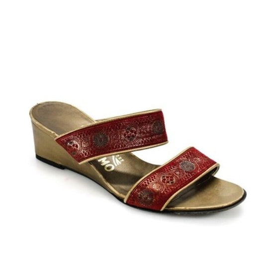 Salvatore Ferragamo Red Gold Leather Floral Sandals