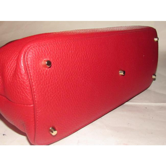 NWT, Furla, 'St. Alice', true red leather satchel with two gold chain & red leather straps, a footed bottom, and multiple compartments & pockets