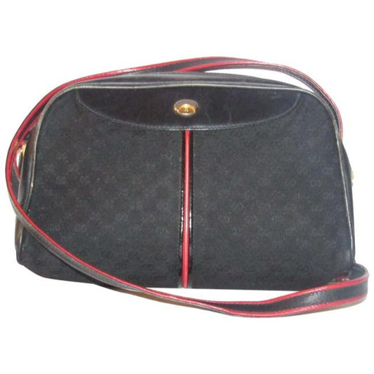 Gucci Ophidia W Micro Guccissima Print Red Trim Black Leather Shoulder Bag