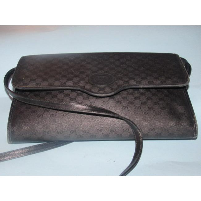 Gucci Vintage Black G Small Logo Print Coated Canvas And Black Leather