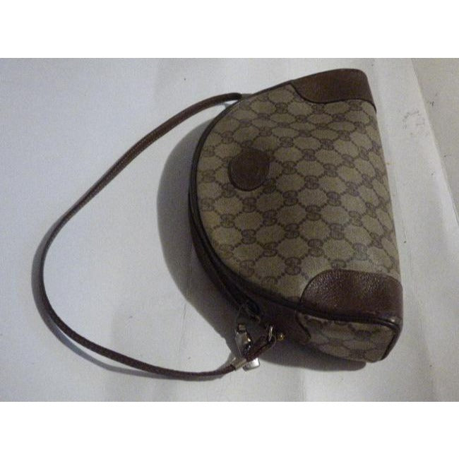 Gucci Vintage Brown Large G Logo Print Coated Canvas And Brown Leather Hobo Bag