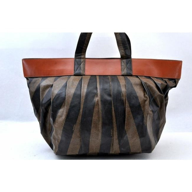 Fendi Xl Canvasleather Pequin Striped Print Coated Canvas And Leather Tote