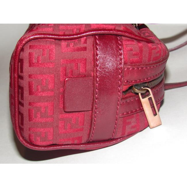 Fendi Shoulder Pursesdesigner Purses Dark Red Zucchinorose Gold Canvas And Leather Satchel