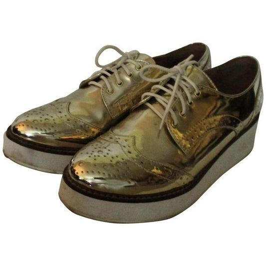 Aldo Gold Metallic Oxford Lace Up Flats Sneakers Size Us