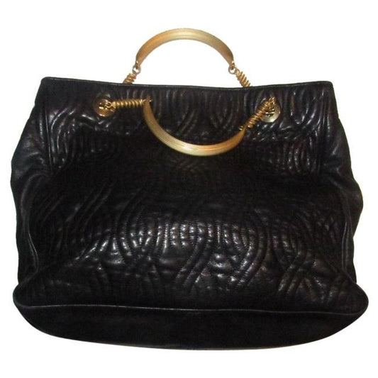 Fendi Pasta Tote Style Purses Supple Black Quilted Leather With Curvy Pasta Or Noodle Like Design An