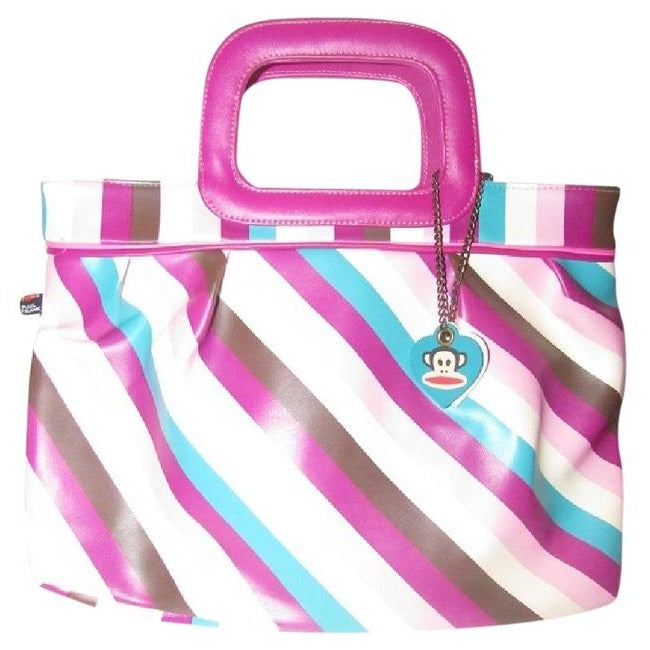 Paul Frank Pursesdesigner Purses Ivory Turquoise Plum And Lavender Striped Print Pvc Tote