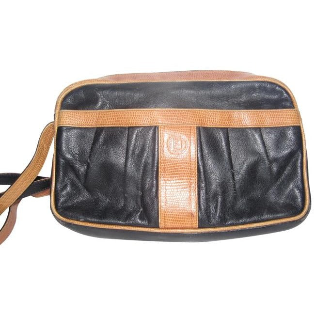 Fendi Vintage Pursesdesigner Purses Black Leather And Brown Alligator Skin Leather Cross Body Bag