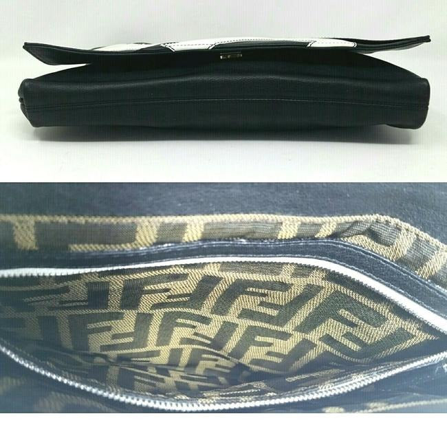 Fendi Clutch W Two Way Envelope Bagclutch Logo Black Leatherwhite Patent Shoulder Bag
