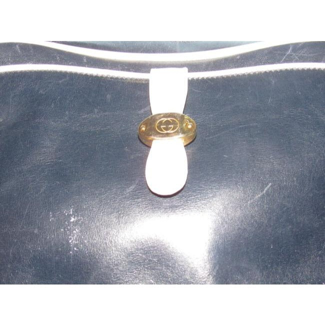 Gucci Vintage Navy Blue Leather With White Piping Shoulder Bag