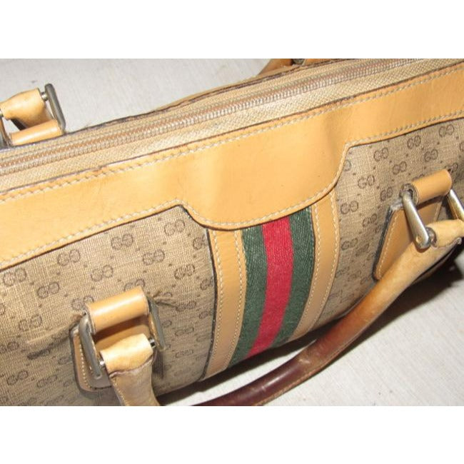 Gucci Boston Vintage Shades Of Brown With Wide Red Green Stripe Leather