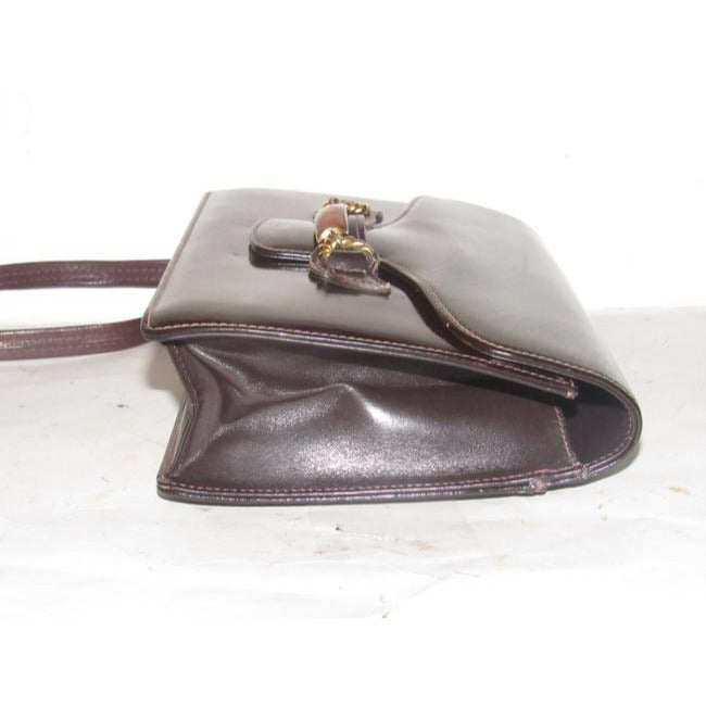 Gucci Horsebit Brown W Gold And Enamel Clasp Patent Leather Shoulder Bag