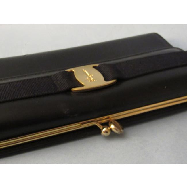 Salvatore Ferragamo Navy Blue Glossy Leather Vintage Walletdesigner Wallet