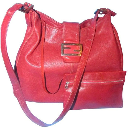 Fendi Hobo Xl Mamma Forever Shoulder Purse With An Attached Wallet True Red Leatherchrome Tote