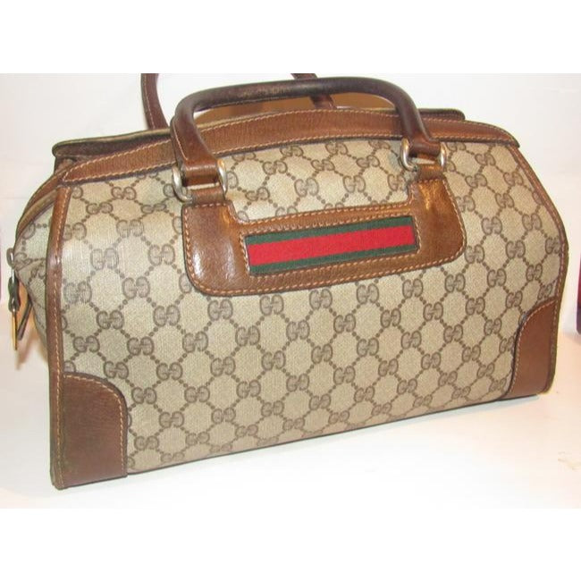 Gucci Supreme Brown Large G Logo Print Coated Canvas And Brown Leather With Red And Green Stripe