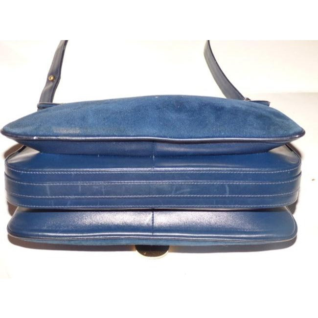 Gucci Vintage Deep Blue Suede And Leather Shoulder Bag