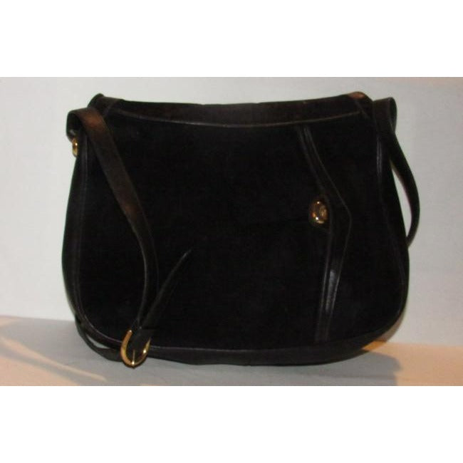 Gucci Vintage Shoulder Black Suede And Leather With Gold Chain Accents Hobo Bag