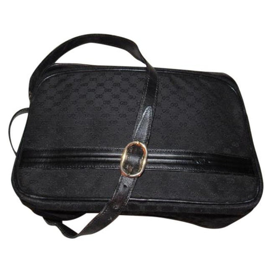 Gucci black leather & black micro Guccissima print canvas, roomy, cross body/messenger bag