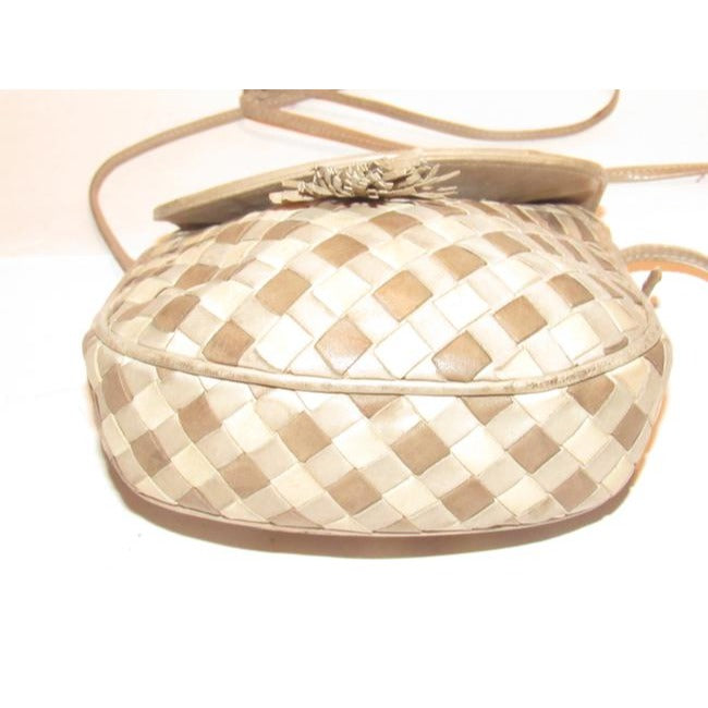 Bottega Veneta Vintage Brown Taupe And Ivory Woven Leather Shoulder Bag