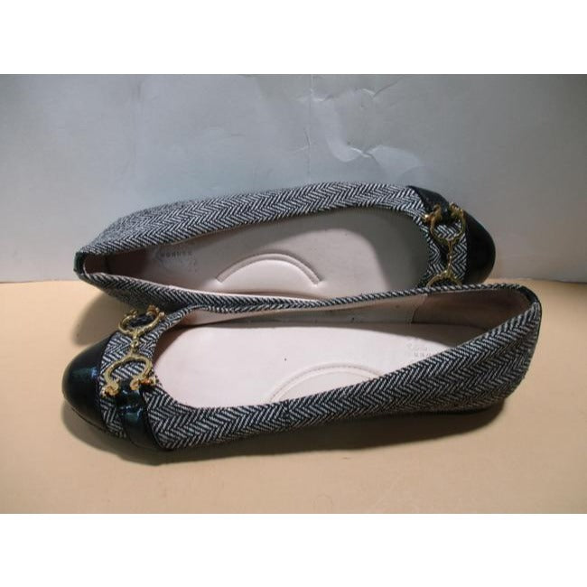 C Wonder Black Chevron Logo Horsebit Patent Toe Flats Size Us