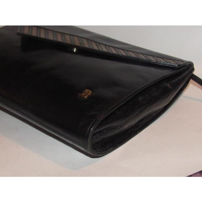 Bally Vintage Pursesdesigner Purses Black Glossy Leather With Asymmetrical Brown And Black Striped E