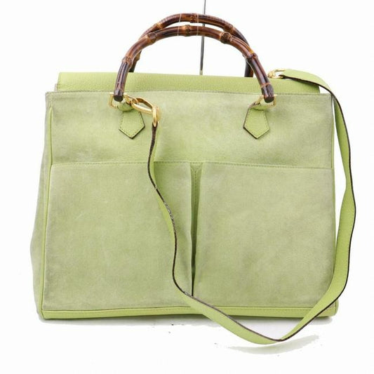 Gucci Shoulder Bag Xl Early Bamboo Two Way Shopper Green Suede Tote