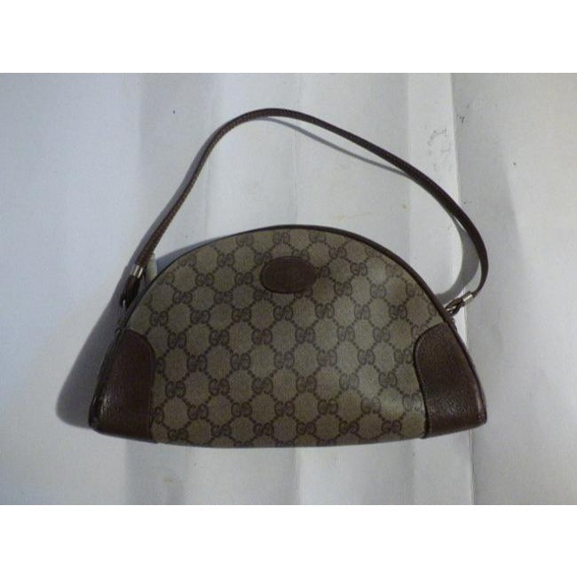 Gucci Vintage RARE, brown Guccissima print coated canvas and brown leather, top zip, hobo style, crescent shaped, shoulder bag with gold hardware