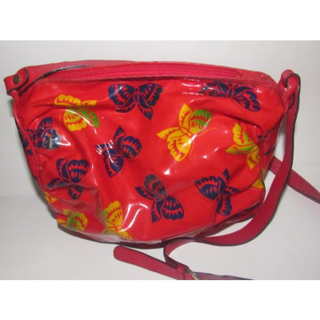 Bottega Veneta Vintage Pursesdesigner Purses Yellow And Blue Butterfly Print On Red Glossy With Red