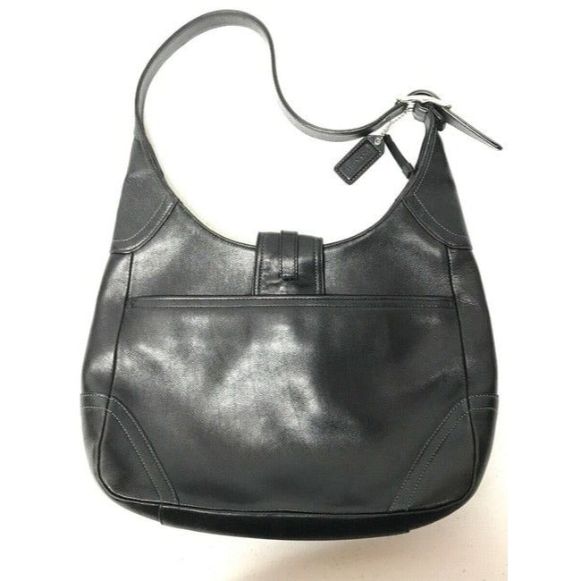 Coach Black Leather Hobo Bag With Chrome Hardware