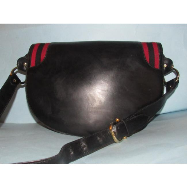 Gucci One Of A Kindearly Supple Black Leather With Navy And Red Stripe Accents Canvas Shoulder Bag