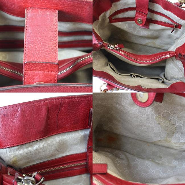 Gucci Vintage Top True Red Leather With Bamboo Handles And Gold Hardware Tote