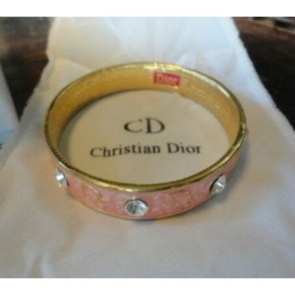 Dior pink enamel bangle bracelet w Swarovski crystals