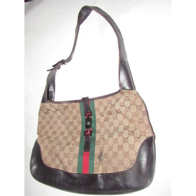 Gucci Jackie Vintage Pursesdesigner Purses Brown Leather And Gg Canvas Shoulder Bag