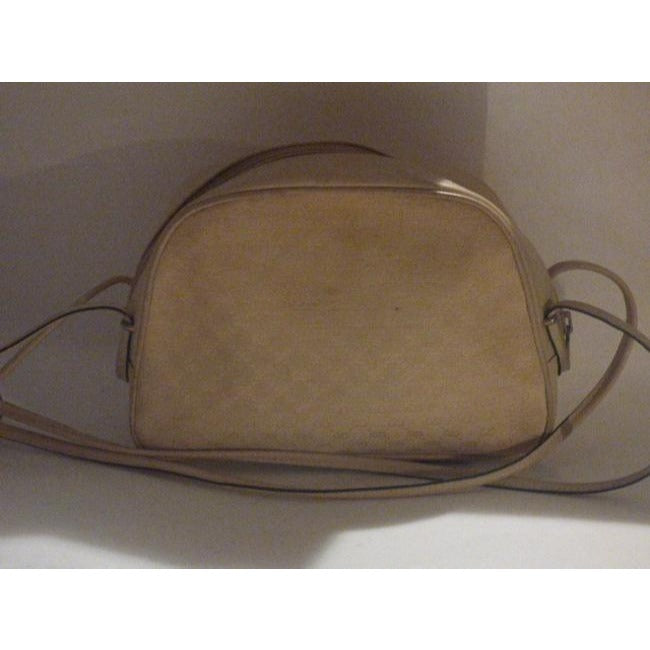 Gucci Vintage Ivory Canvas With Small G Logo And Stone Leather Shoulder Bag