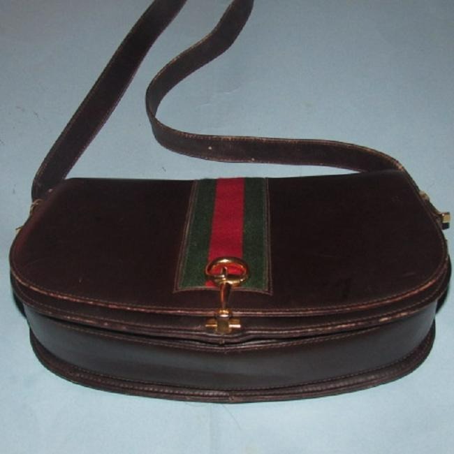 Gucci Vintage Pursesdesigner Purses Supple Brown Leather With Redgreen Stripe And Equestrian Accents