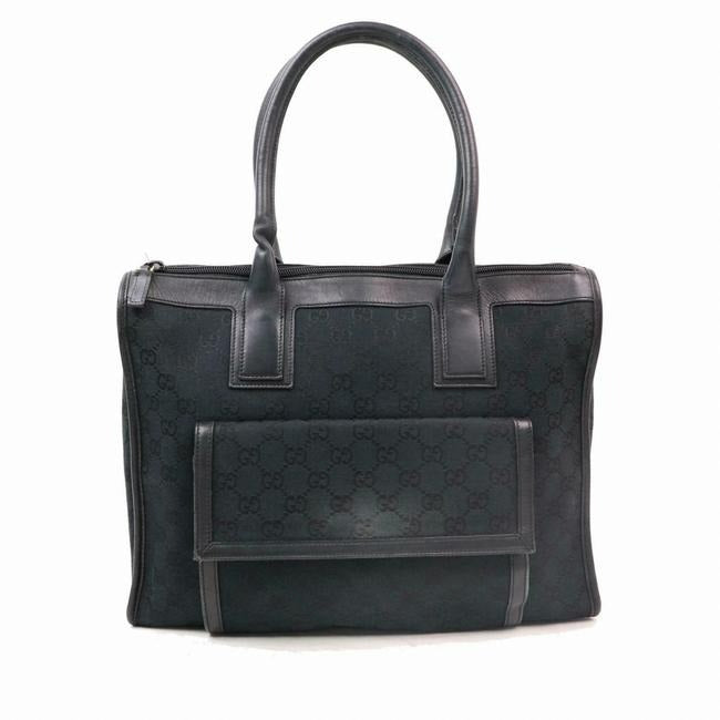 Gucci Satcheltote Black Large G Logo Print Canvas And Black Leather Tote
