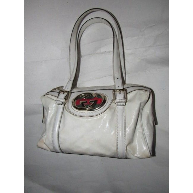 Gucci White Leather Blondie Satchel W Bold Gold GG