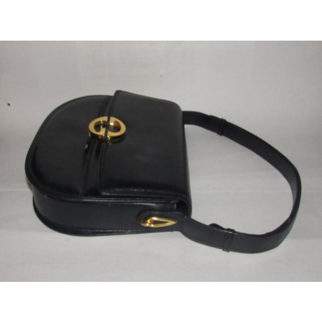 Vintage, RARE, Gucci, mod, deep blue leather, 1973 line , shoulder purse with bold gold tone accents