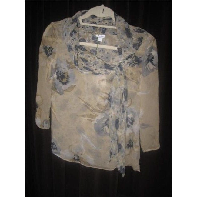 Max Mara Grey And Blue Floral Print Silk Vintage Blouse