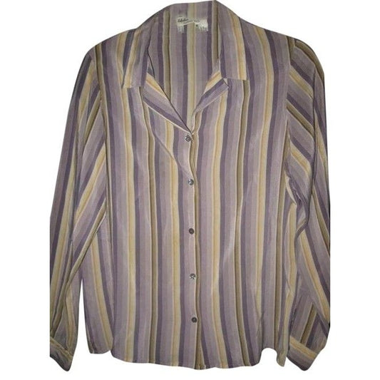 Salvatore Ferragamo Striped Shades Of Purple And Gold Silk Button Down
